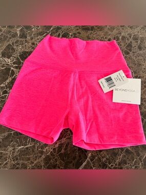 Beyond Yoga Neon Pink High-Waist Bike Shorts